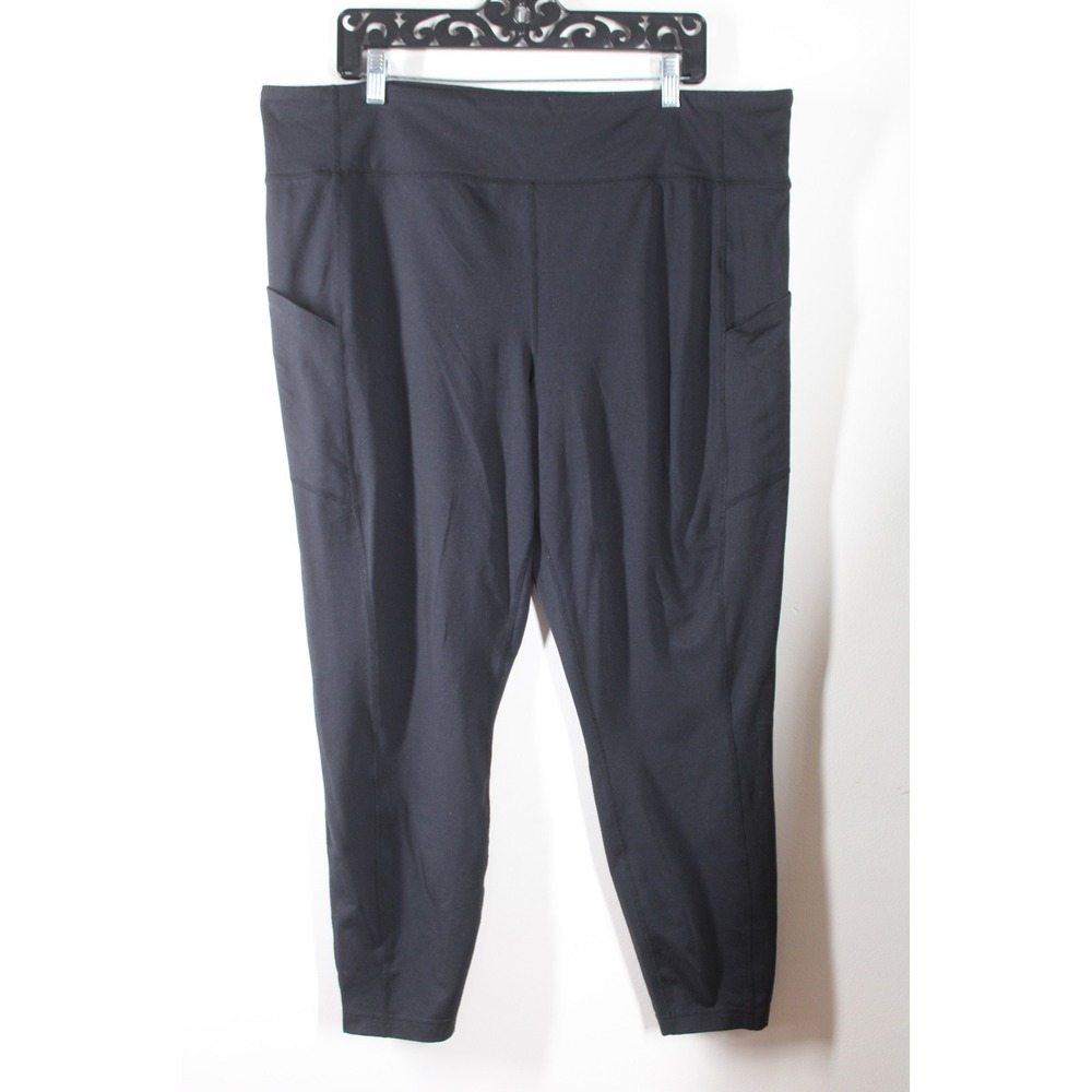 Lands End 2X Black Leggings Side Pockets High Waist Active Pants 519112